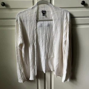 Eileen Fisher Open Front Lightweight Cream 100% Linen Cardigan Loing Sleeve L - Picture 1 of 8