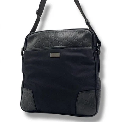 Gucci Black GG Canvas Leather Shoulder Bag Crossbody Messenger Unisex - Image 1 of 4