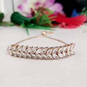 Marquise Tennis Bracelet, 925 Sterling Silver, White CZ Bracelet, Chain Bracelet - Picture 1 of 3