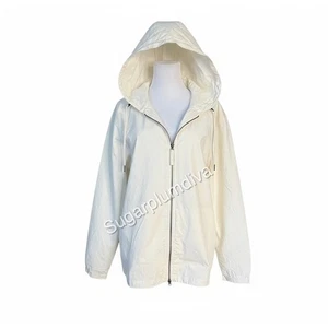 Zara Hooded Cream Rain Coat Jacket LARGE Water Repellant Lightweight Outdoor - Picture 1 of 14