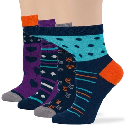 Women Cotton Diabetic Quarter Wide Socks-4Pack Large-Heart Polka Dot-Blue Purple - Image 1 of 4