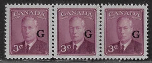Canada  Official Stamps G — Strip of 3 — 1950, King George VI #O18 MNH Ref. 1969 - Picture 1 of 2