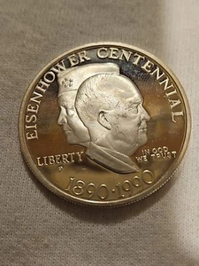 1990-P Eisenhower centennial silver dollar coin. - Picture 1 of 5