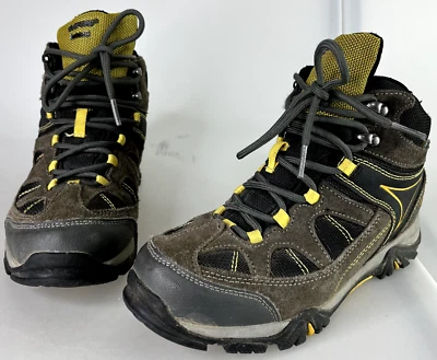 Boys Youth 3 Hi-Tec Altitude Lite Hiking Boots Brown Yellow Black Shoes - Image 1 of 4