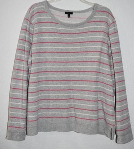 Talbots Size XL Stripe Sweatshrt Pullover Top Long sleeve Round neck Gray Pink - Picture 1 of 12
