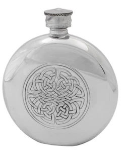 6oz ENGLISH PEWTER HIP FLASK w CELTIC KNOT HANDMADE by PINDER BROS SHEFFIELD NEW - Picture 1 of 2