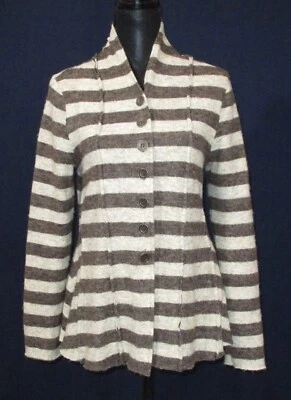 Mystree Women's Size Medium Striped Cardigan Cream Grey Brown - Image 1 of 4