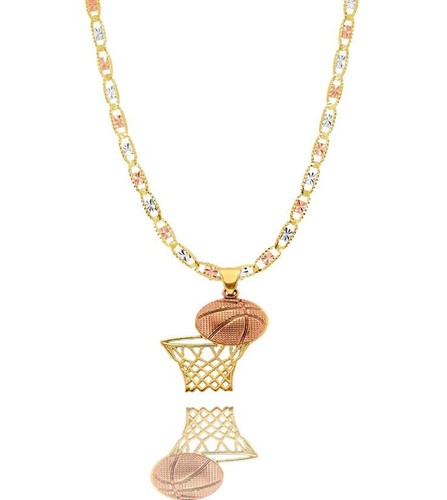 Ciondolo sportivo basket uomo donna oro bicolore 14kt con catena Valentino