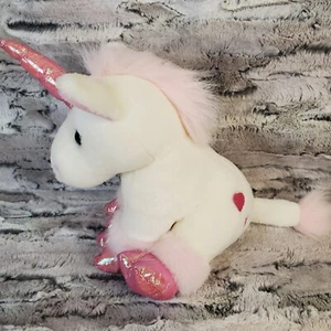 Weißes sitzendes Einhorn Plüsch 9 Zoll irisierende rosa Füße, Hornherzen am hinteren Ende - Bild 1 von 7