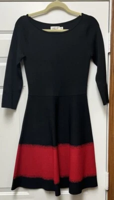 Eliza J Contrast Stripe Fit & Flare Dress Small Petite Black And Red - Image 1 of 4