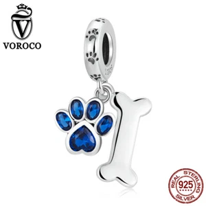 Pulsera colgante de cuentas Voroco de plata esterlina 925 circonita cúbica con patas de perro azul  - Imagen 1 de 12