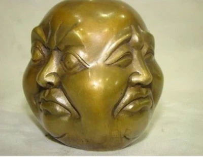 lucky Rare tibetan brass four face seal buddha head statue  - Image 1 of 3