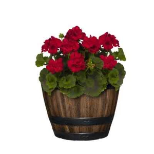 Large Resin Planter Garden Flower Plant Pot Walnut Barrel, Pots, Indoor, Outdoor - Picture 1 of 7