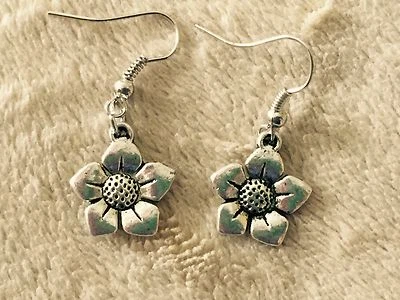 Pretty New Tibetan Silver Flower Charm Hook Dangle Drop Earrings ~ - Image 1 of 2