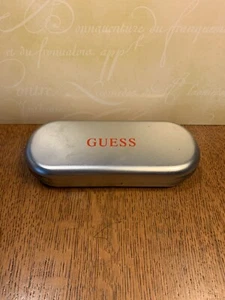 Preowned GUESS Silver Tin Hard Clam Shell Empty Eyeglass Carry Case - Picture 1 of 8