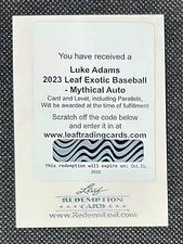 LUKE ADAMS 2023 Leaf Exotic Baseball Mythical AUTO Redemption Card