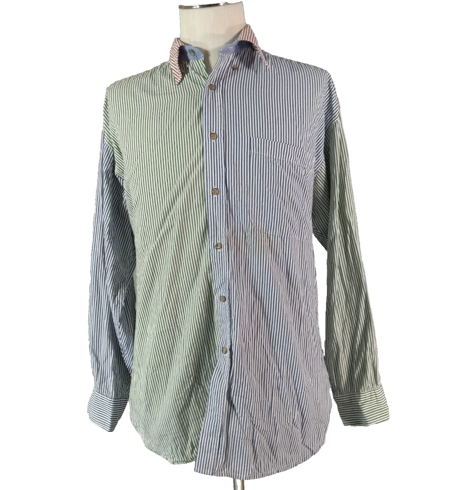 Tango Max Raab Oxford dress shirt men's large crazy color stripe long-sleeve - Image 1 of 4