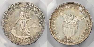 Philippines 1903 20 Centavos silver PCGS Proof 63 PC1482 combine shipping - Image 1 of 4