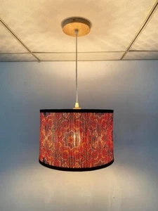 Doooitlight Round Retro Style Ethnic Pattern Spray Painting Bamboo Lamp Shade wi - Picture 1 of 2
