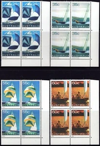 1981 Yachting In Australia R/H Inferior Esquina Bloques de 4 Como Nuevo Nunca Bisagras - Imagen 1 de 1