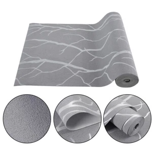 9.5M Luxury 3D Embossed Grey TREE Stripe Wallpaper Flock Textured Non-woven Roll - Picture 1 of 15