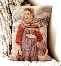 Vtg Charming Victorian Needlepoint Tapestry Pillow Girl Shawl & Basket 15.5"x11"