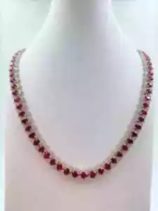 22Ct Oval Cut Lab-Created Ruby Women's Tennis Necklace 14K White Gold Plated 18" - Picture 1 of 4