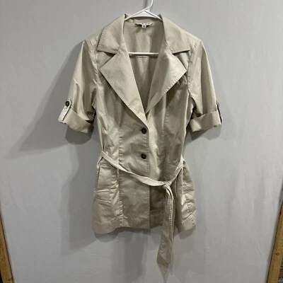 Cabi Dress Size 4 Khaki Button Belted Tab Sleeved Trench Coat Dress EUC - Image 1 of 4