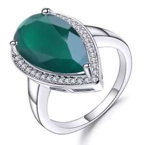 Ct Pear Cut Emerald Simulated Diamond Halo Solitaire Ring 14k White Gold Silver
