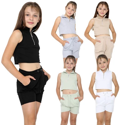 SERGIO ITALIA Girls summer short Set Kids Crop Top Beach Holiday Lounge Summer Comfort Wear