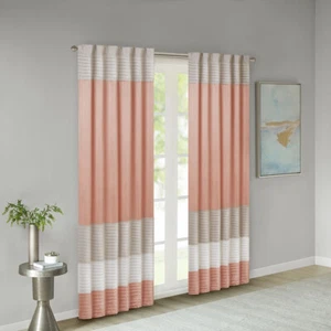 Madison Park Polyoni Stripe Faux Silk Pintuck Curtain Panel 50x84  Living Room - Picture 1 of 81