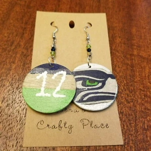 Seahawks Seattle 12th Man Round Wooden Earrings - Picture 1 of 1