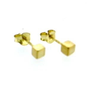 Ohrstecker 18 kt Gelbgold plattiert Sterlingsilber 3 mm quadratisch Würfel - Bild 1 von 3