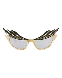 Gucci Womens Cat Eye Beige Beige Silver Fashion Designer Eyewear - Picture 1 of 4