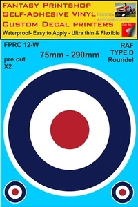 Paquete doble de calcomanías adhesivas de vinilo RC RAF Roundels tipo D Roundel 75-290 mm FPRC12-W  - Imagen 1 de 21