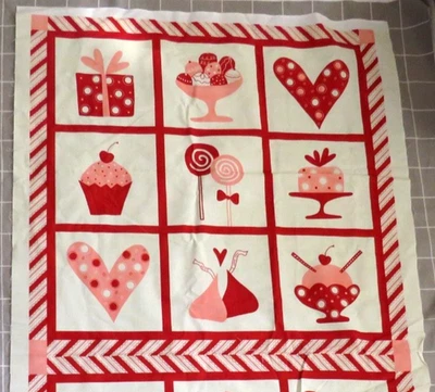 CANDY KISSES Valentine's Day panel red, white, pink 24” X 44” - Image 1 of 2