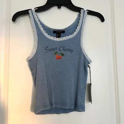 Forever 21 (S) NWT Blue Cropped Tank Top w/ Lace Details - Image 1 of 4