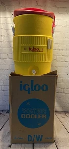 Vintage Igloo 5 Gallon Cooler Drinking Water Yellow Red Lid IOB Houston TX USA - Picture 1 of 12