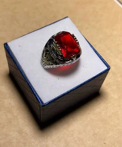 Red Sapphire Emerald With 925 Sterling Silver Gold Plated Ring For Men - Picture 1 of 4