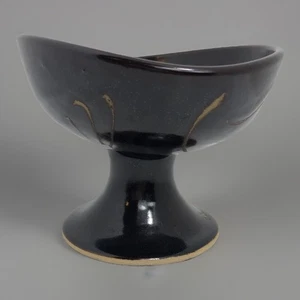 Plato de tuerca remolino forma libre cuenco marrón cerámica pedistal vintage - Imagen 1 de 10