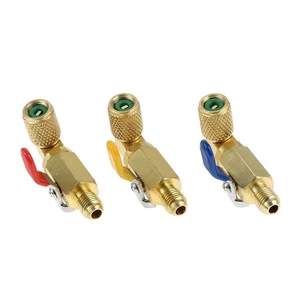 3 x Ball Valve Shut Off Valve 1/4" SAE Swivel Adapter A/C HVAC Charging Hose - - Picture 1 of 5