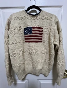 Polo Ralph Lauren Herren M Baumwolle Handstrick Off White Flagge Slubbed Pullover - Bild 1 von 11
