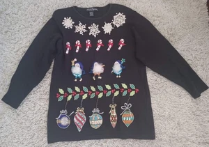 Work in Progress by Gladys Bagley  Vintage Christmas Ugly Sweater Sz L 3D Y2K - Picture 1 of 7