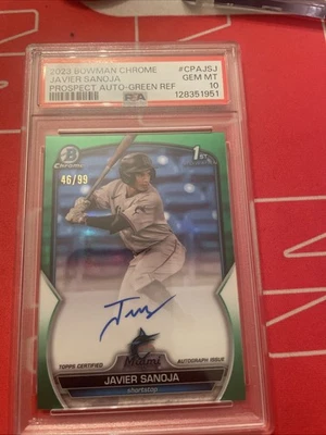 Javier Sanoja Green First Bowman Auto Psa 10 23 Bowman Chrome - Image 1 of 2