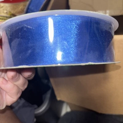 HANUKKAH Blue Ribbon, True Royal/NAVY BLUE  Satin Sheen WIRED Ribbon 1.5" Wide - Image 1 of 4