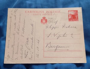 Postkarte Republik 1946 3 Lire rote Fackel Rom Bergamo - Bild 1 von 1