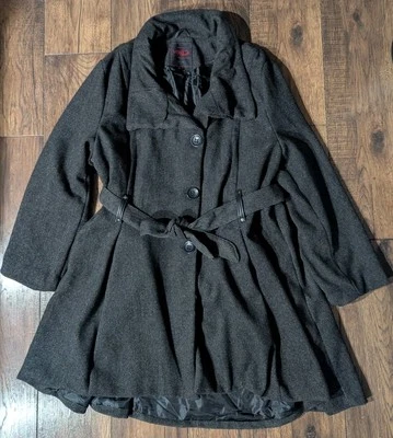 Abrigo para mujer Yoki de longitud media acampanado mezcla de lana gris espiga con cinturón talla 3XL Foto 1 de 4