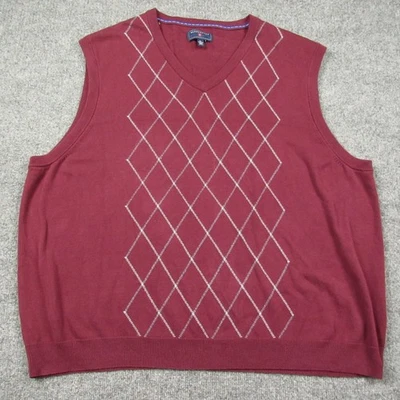 Saddlebred Sweater Vest Mens XXL Burgundy Argyle Outline Pattern Cotton - Image 1 of 4