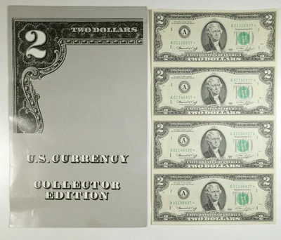 1976* $2 Federal Reserve 4-Star Note Uncut Sheet Boston 30851 - Image 1 of 3