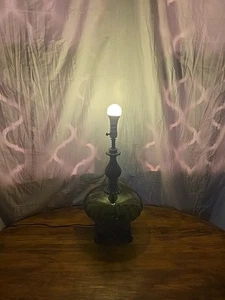 Vintage Mid Century Hollywood Regency Green Optic Glass Table Lamp - Picture 1 of 9